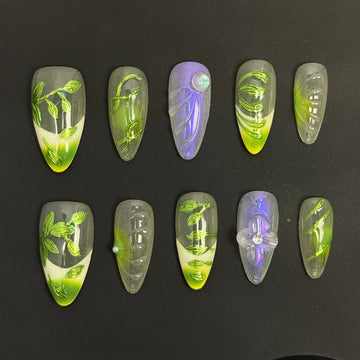 Jade Leaf Veil Nails