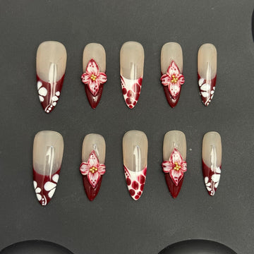 Velvet Wine Blossom Nails