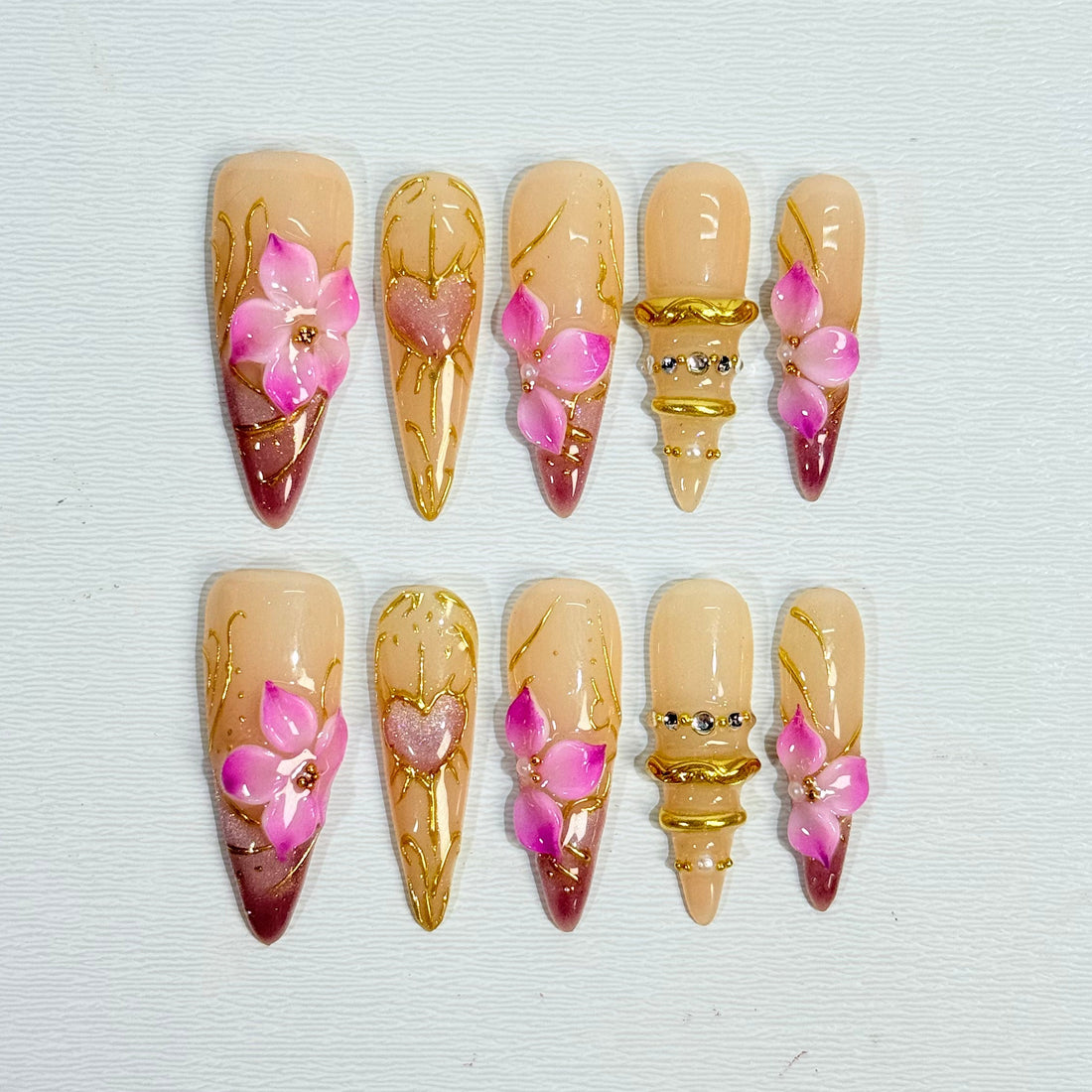 Golden Blossom Nails