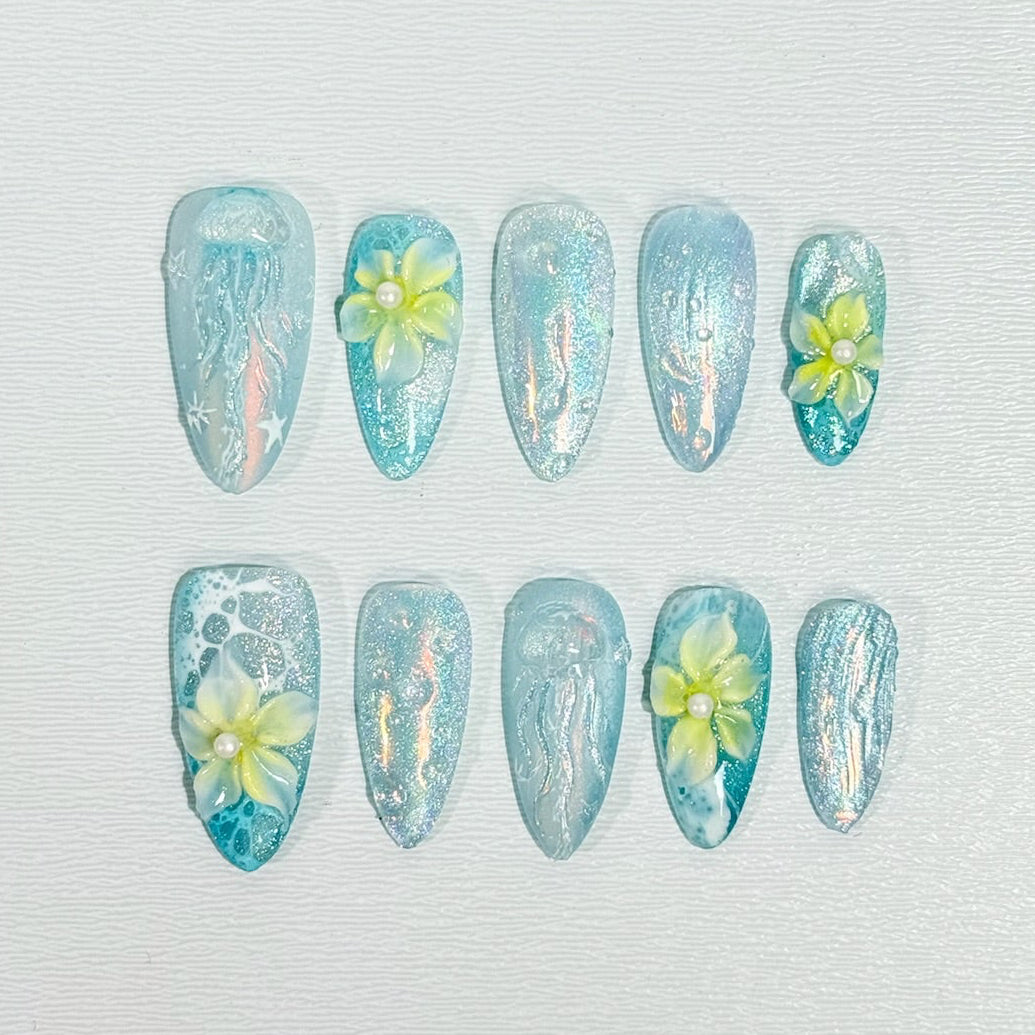 Mint Jellyfish Nails
