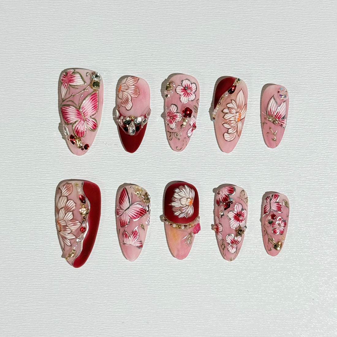 Burgundy Blossom Nails