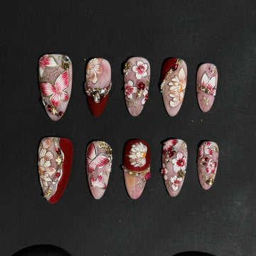 Burgundy Blossom Nails