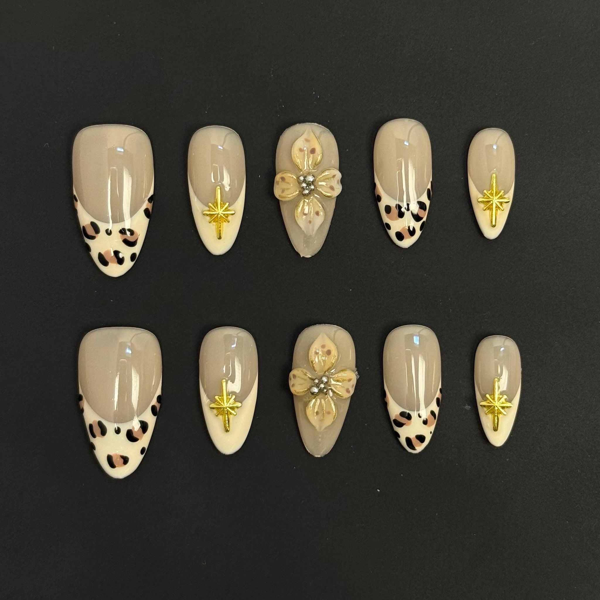 Nude Safari Gold Nails
