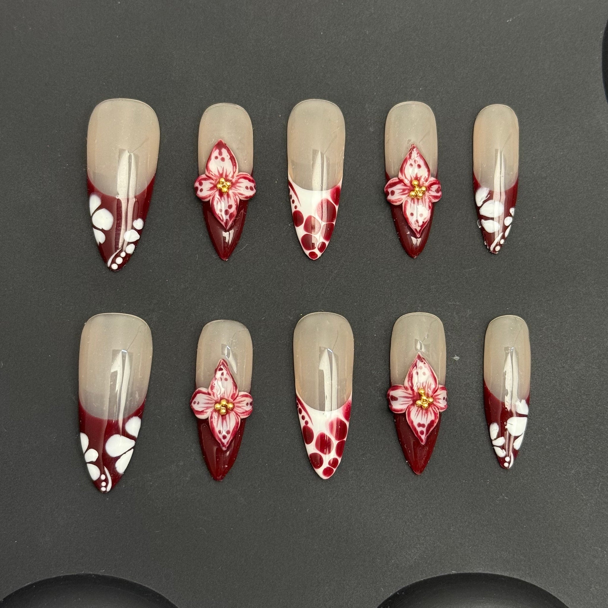 Velvet Wine Blossom Nails