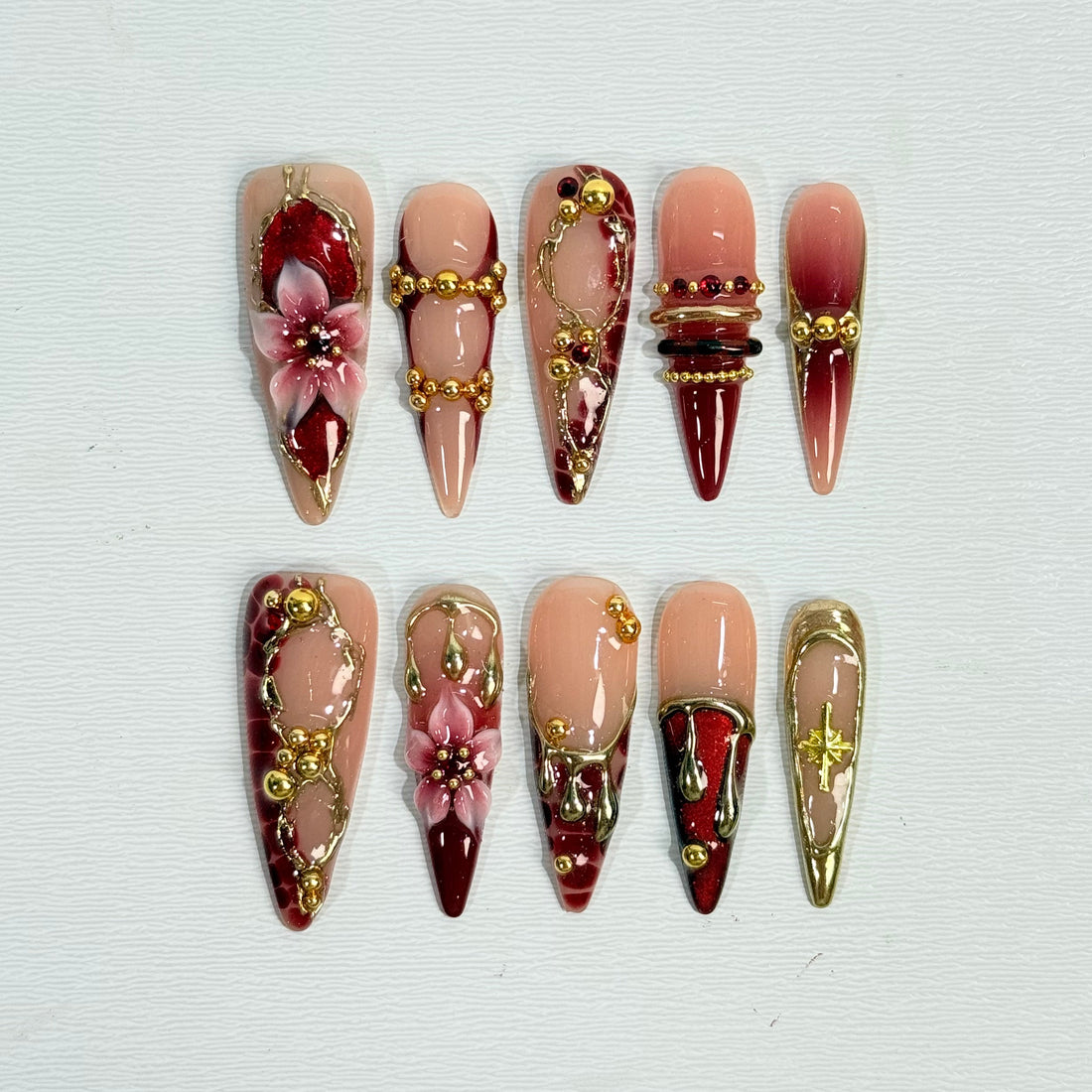 Wine Red Sculpted Nails