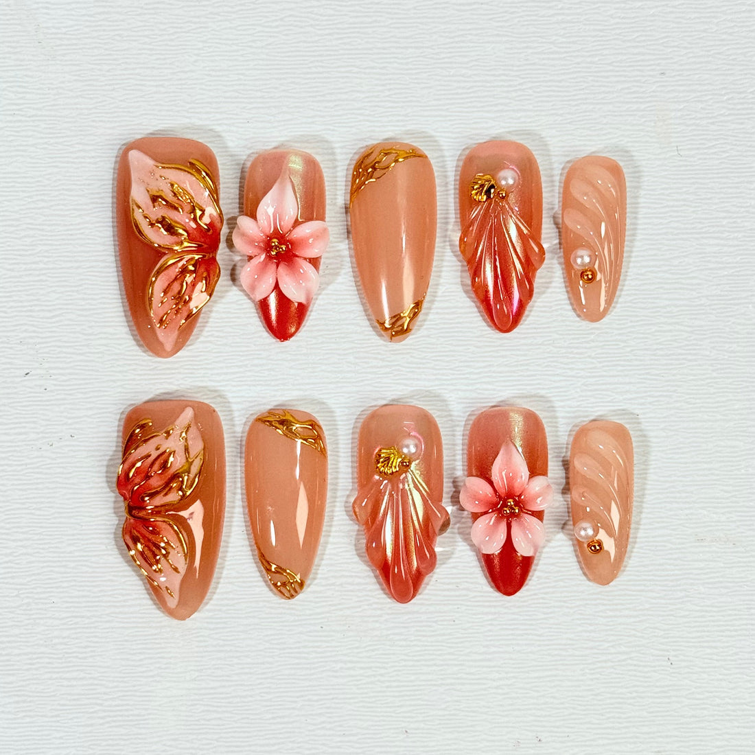 Peach Gilt Butterfly Nails