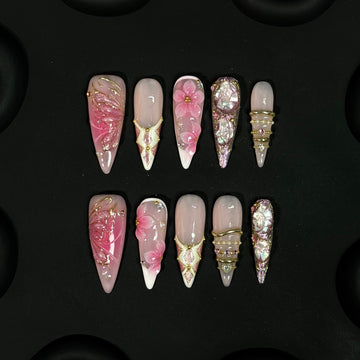 Gilded Peach Blossom Nails