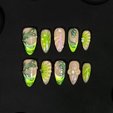 Jade Leaf Veil Nails