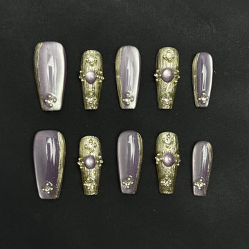 Lilac Stone Veil Nails
