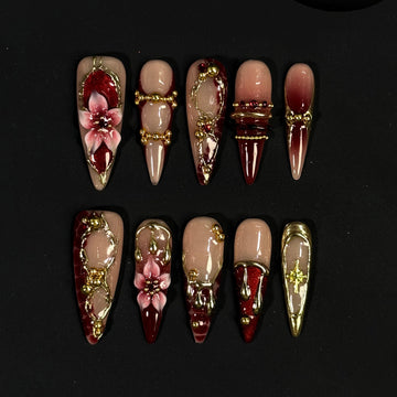 Wine Red Sculpted Nails