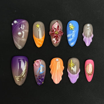Sunset Gold Veil Nails