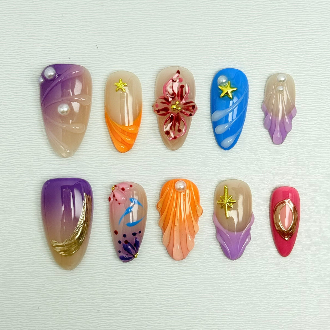 Sunset Gold Veil Nails
