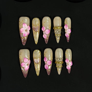 Golden Blossom Nails