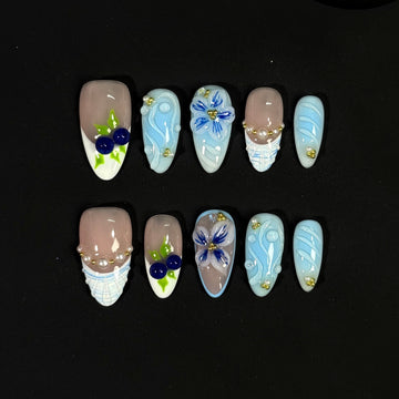 Enchanted Blueberry Garden Nails