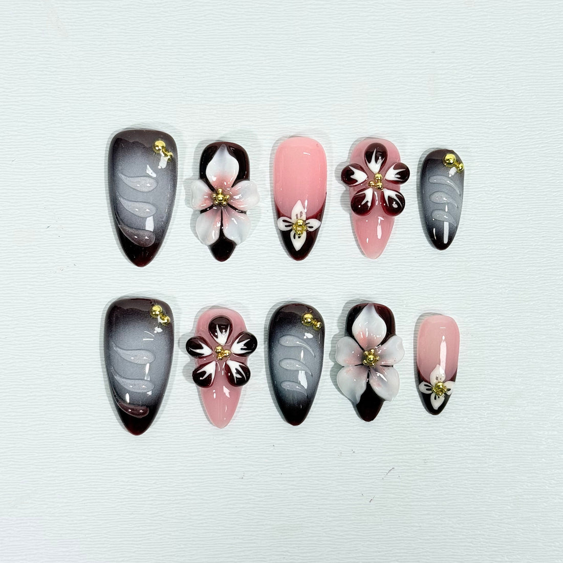 Dark Ink Bloom Nails