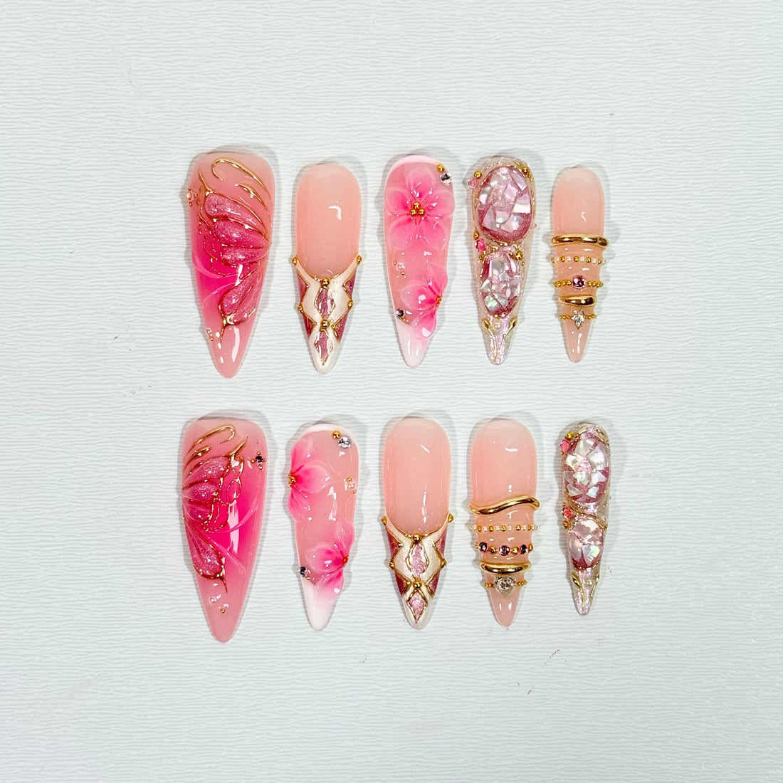 Gilded Peach Blossom Nails