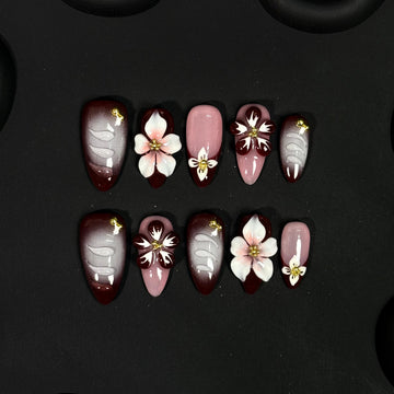 Dark Ink Bloom Nails