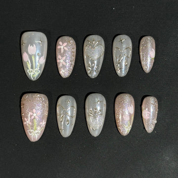 Pink Gold Tulip Nails