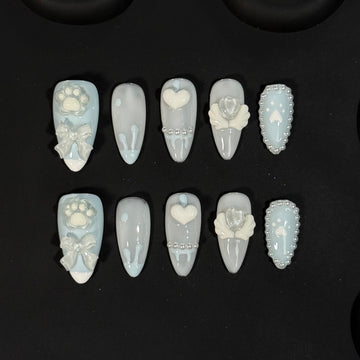 Milk Blue Cat Paw Nails