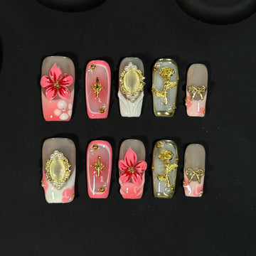 Pink Retro Gems Nails