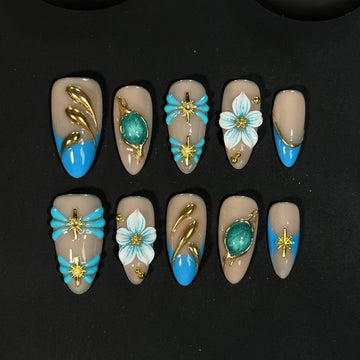 Blue French Gems Nails