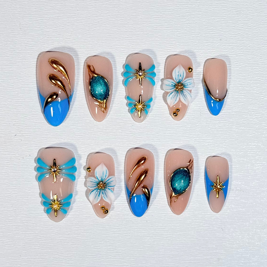 Blue French Gems Nails