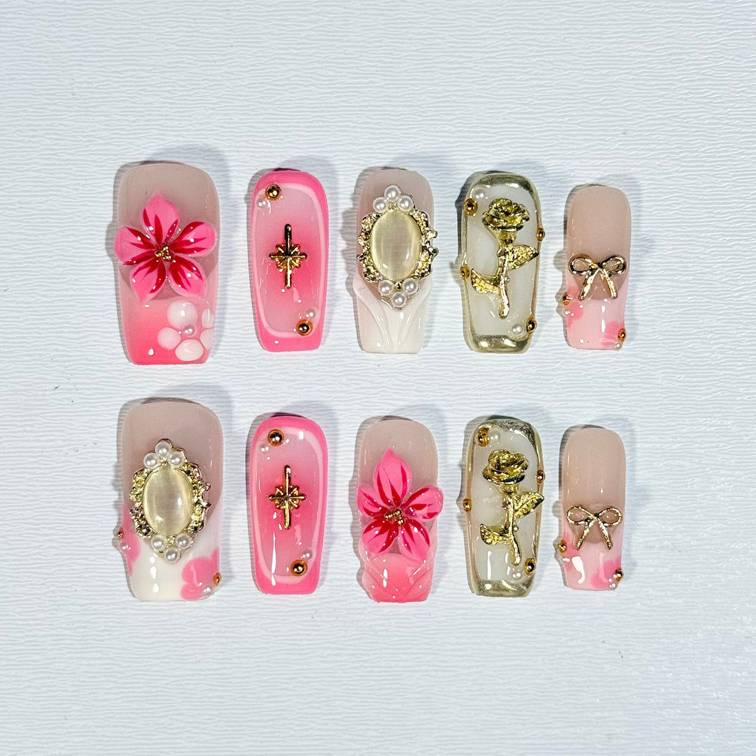 Pink Retro Gems Nails